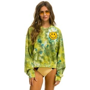 Aviator Nation Women's Green Hand Dyed Smiley 2 Crew Sweatshirt - XS